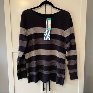 NWT Market & Spruce Tawnee Waffle Stitch Cotton Blend Sweater in Navy and White